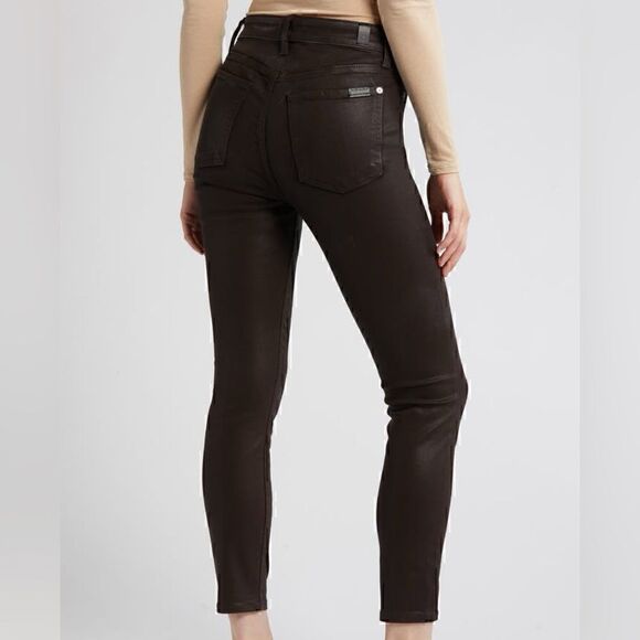 7 For All Mankind Coated High Waist Ankle Skinny Jeans – Chocolate Brown - Picture 3 of 9